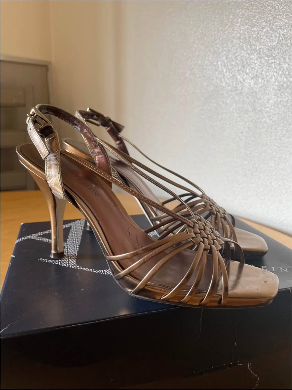 Metallic Bronze Strappy High Heel Sandals - Women's